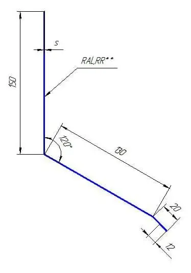 Планка примыкание верхнее к стене фальц Гранд Лайн / Grand Line, 150х130х20 мм, Zn (цинк) 0.55 Grand Line подробное изображение