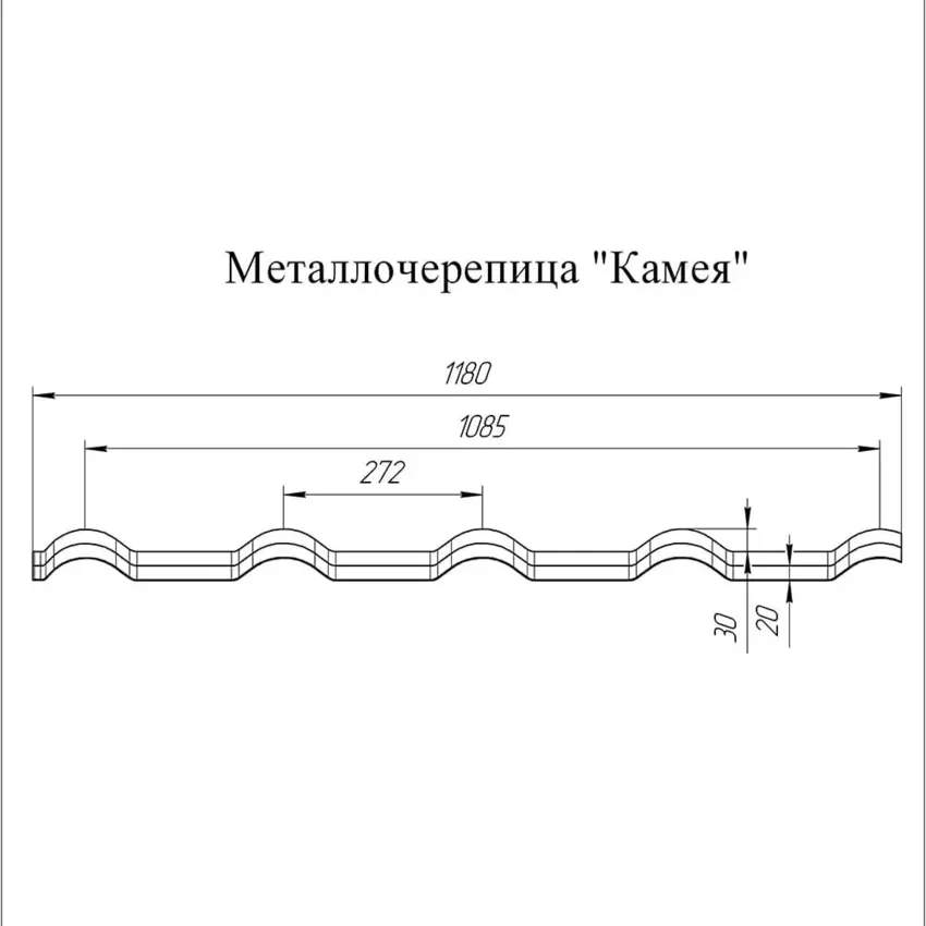 Металлочерепица Гранд Лайн / Grand Line, коллекция Kamea, 0,5 Satin Matt Zn180, цвет RAL 7024 (мокрый асфальт) Grand Line подробное изображение
